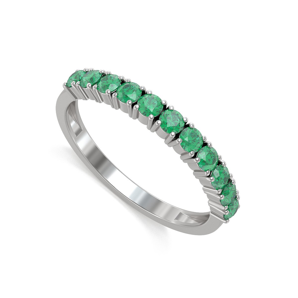 Bague ADEN Or 585 Blanc Emeraude 1.64grs