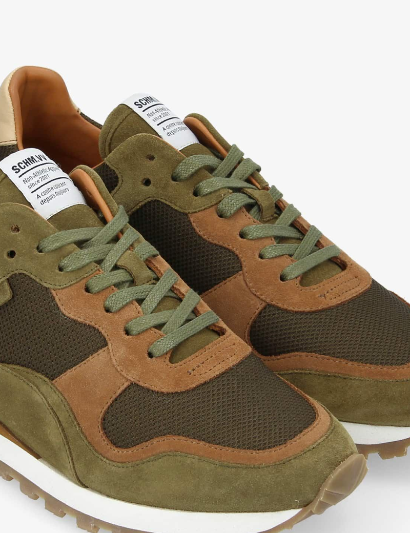 SCHMOOVE BASKETS TRAX RUNNER SUÈDE MESH KAKI OLIVE