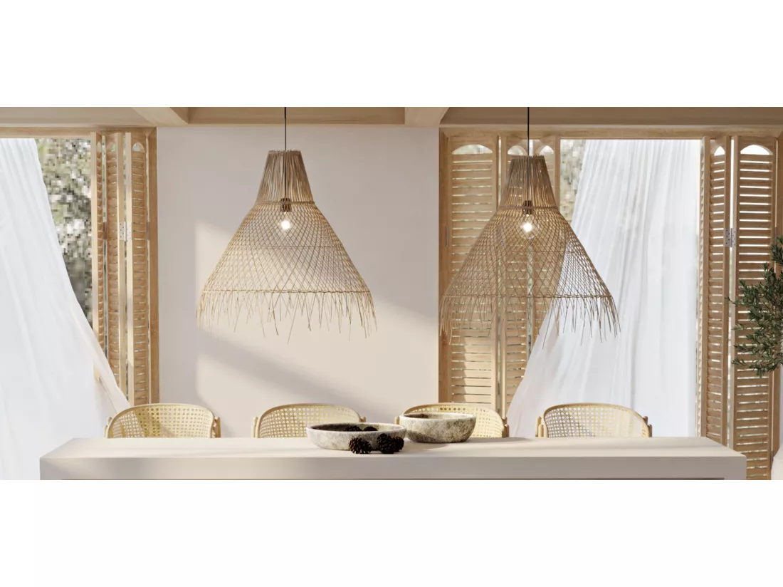 Lampe de plafond en rotin - Lampe suspendue de stile Boho Bali - Trui Naturel