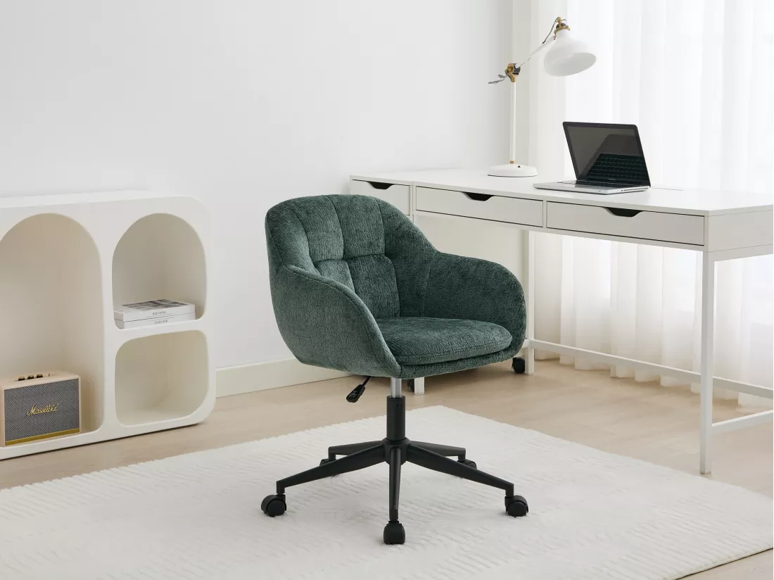 Chaise de bureau - Tissu texturé - Vert sapin - Hauteur réglable - LASSANDRA de Pascal Morabito