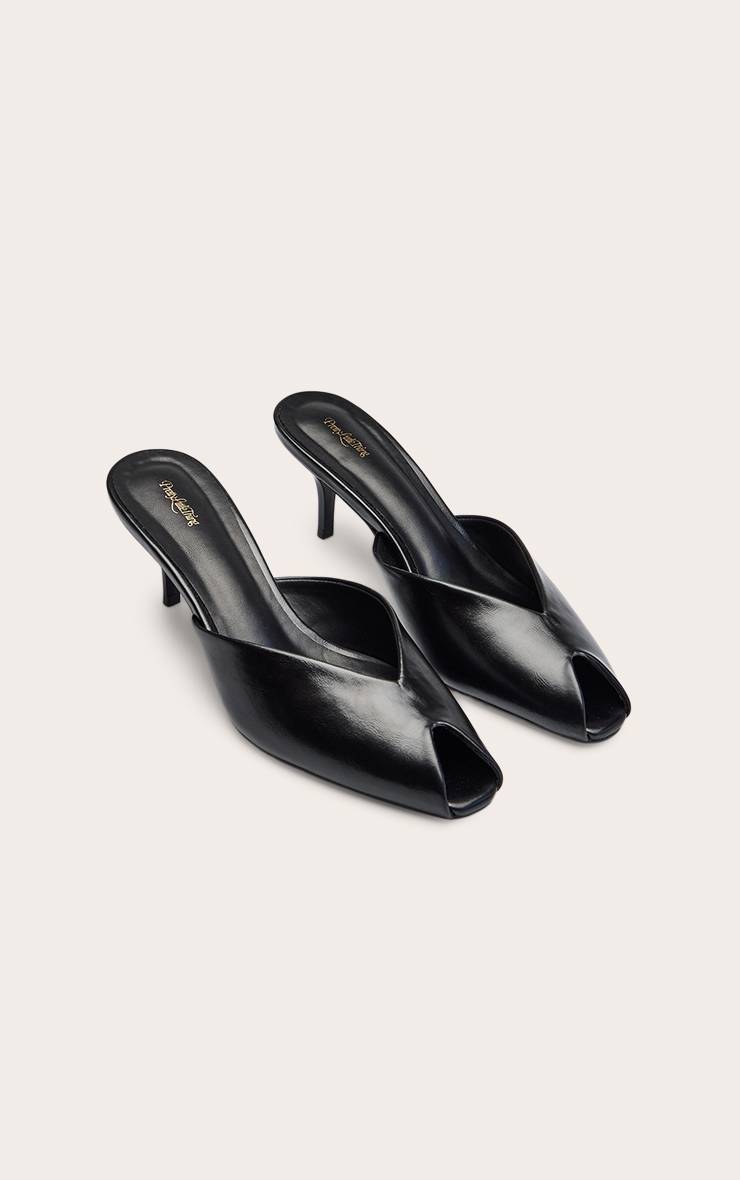 Noir Mules À Talons En Synthétiquecuir À Bout Ouvert Avec Découpe En V