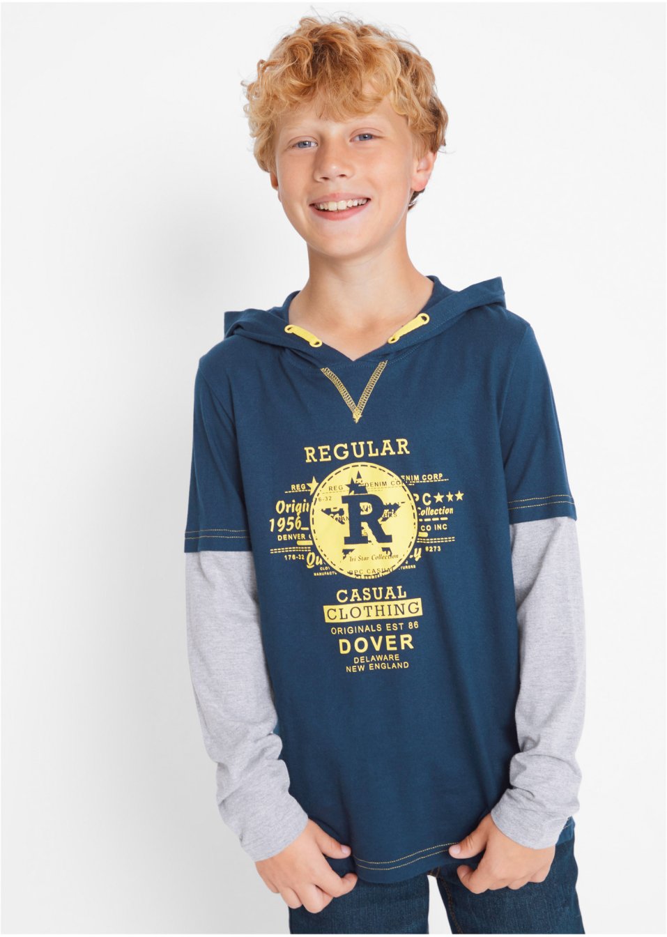 T-shirt garçon double épaisseur à capuche