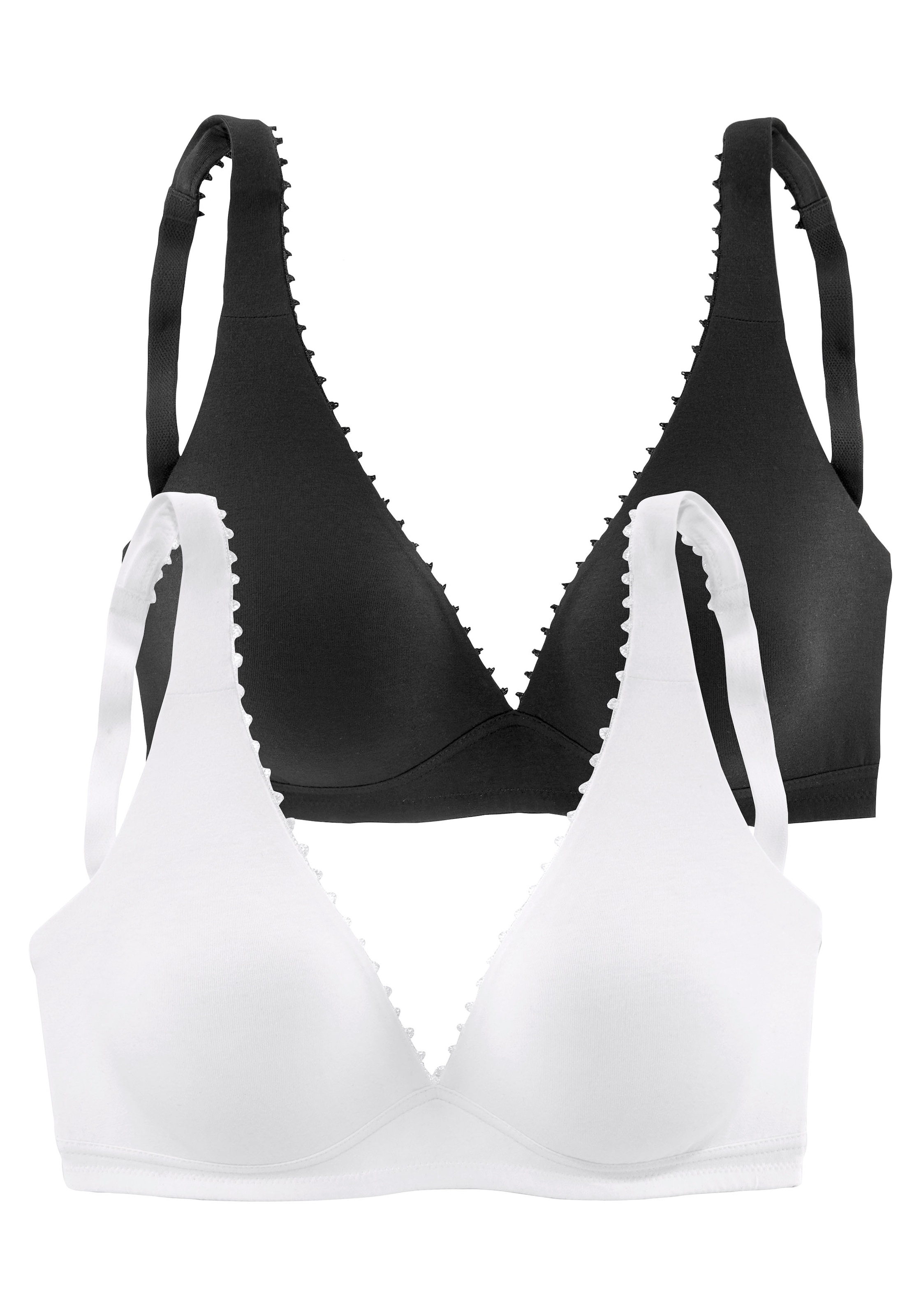petite fleur Bralette-BH, 2 Stücker Packung, ohne Bügel in High-Apex-Schnittform mit Zierborte, Basic Dessous