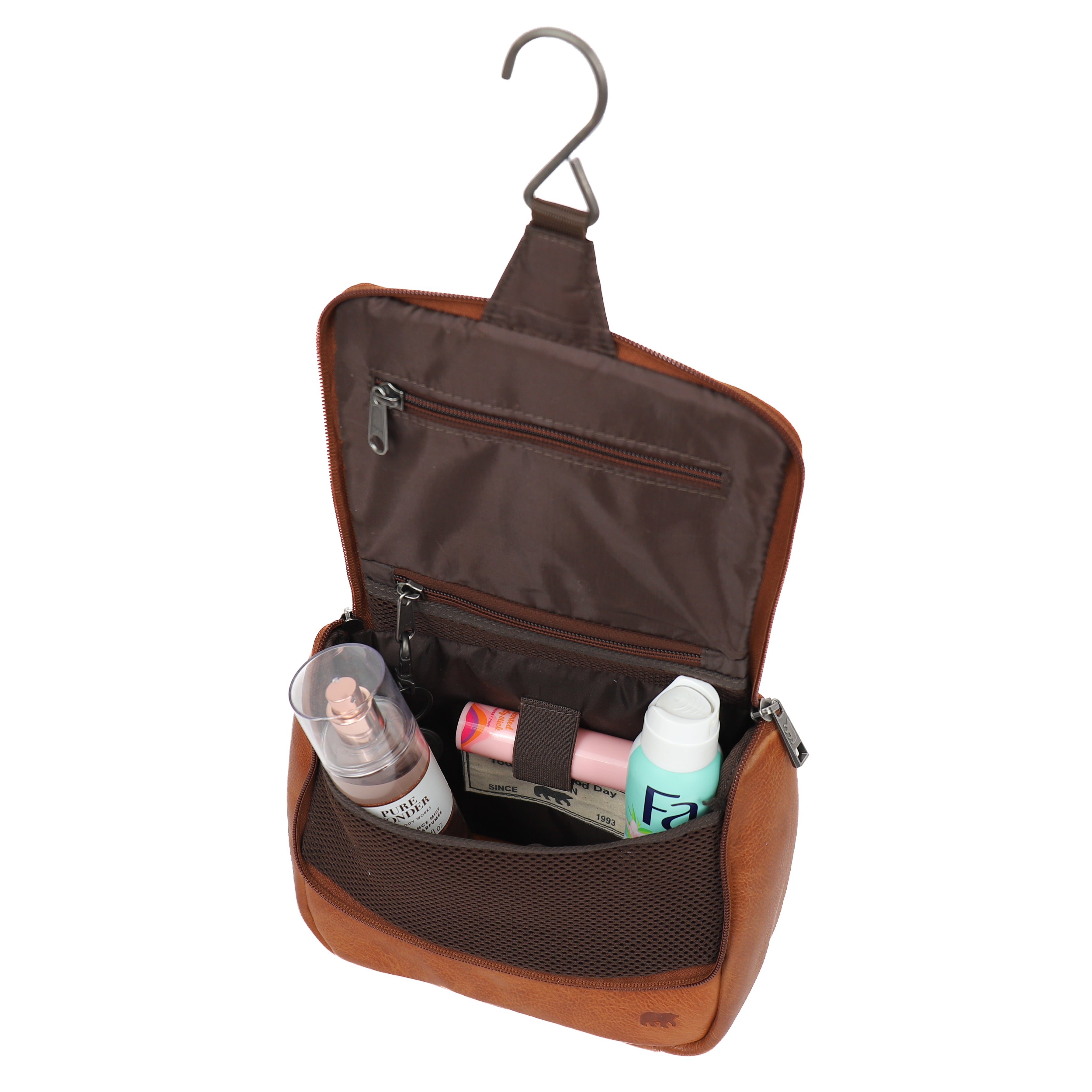 Ophangbare toilettas met haak 'Martin' cognac