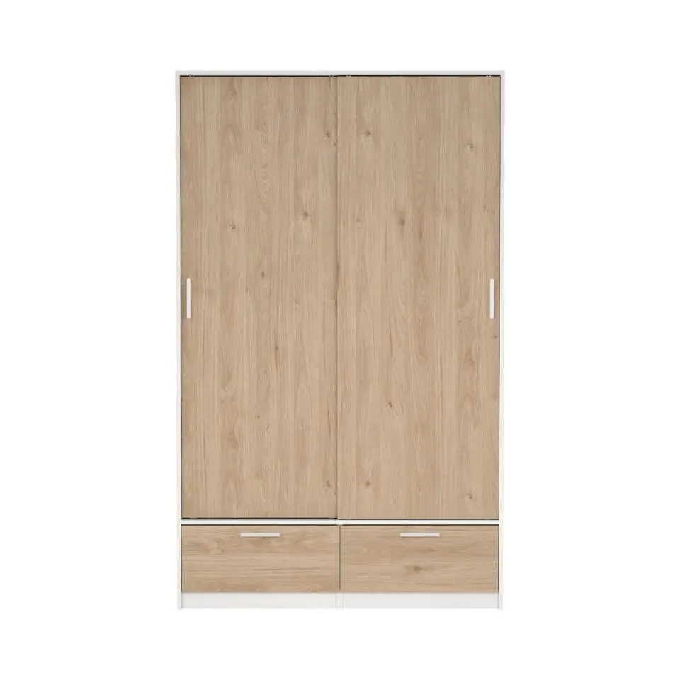 Hioshop Line kledingkast 2 deuren 2 laden okkernoot decor wit