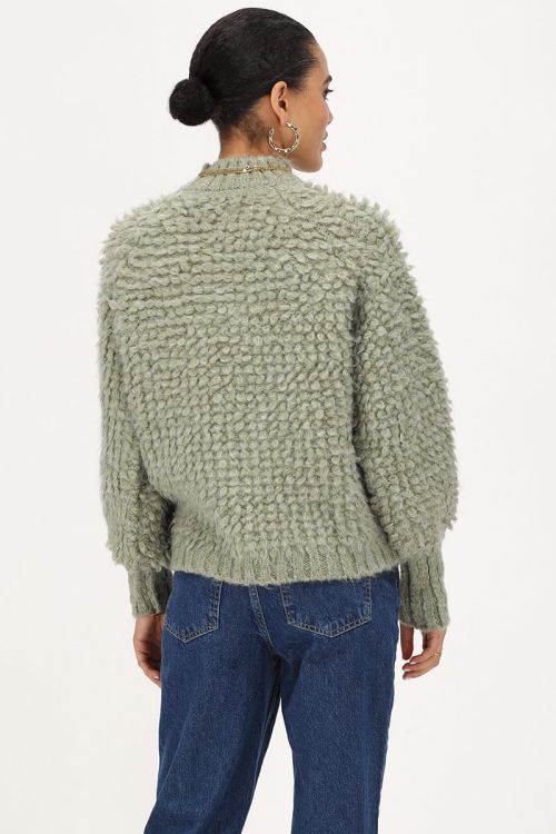 Groene boucle trui met ballonmouwen