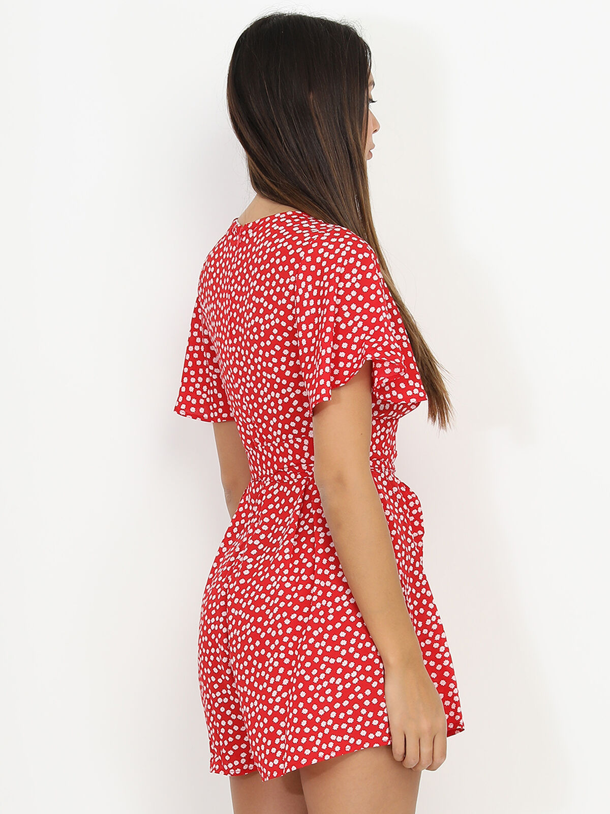 Combi-short fluide à fleurs- Rouge