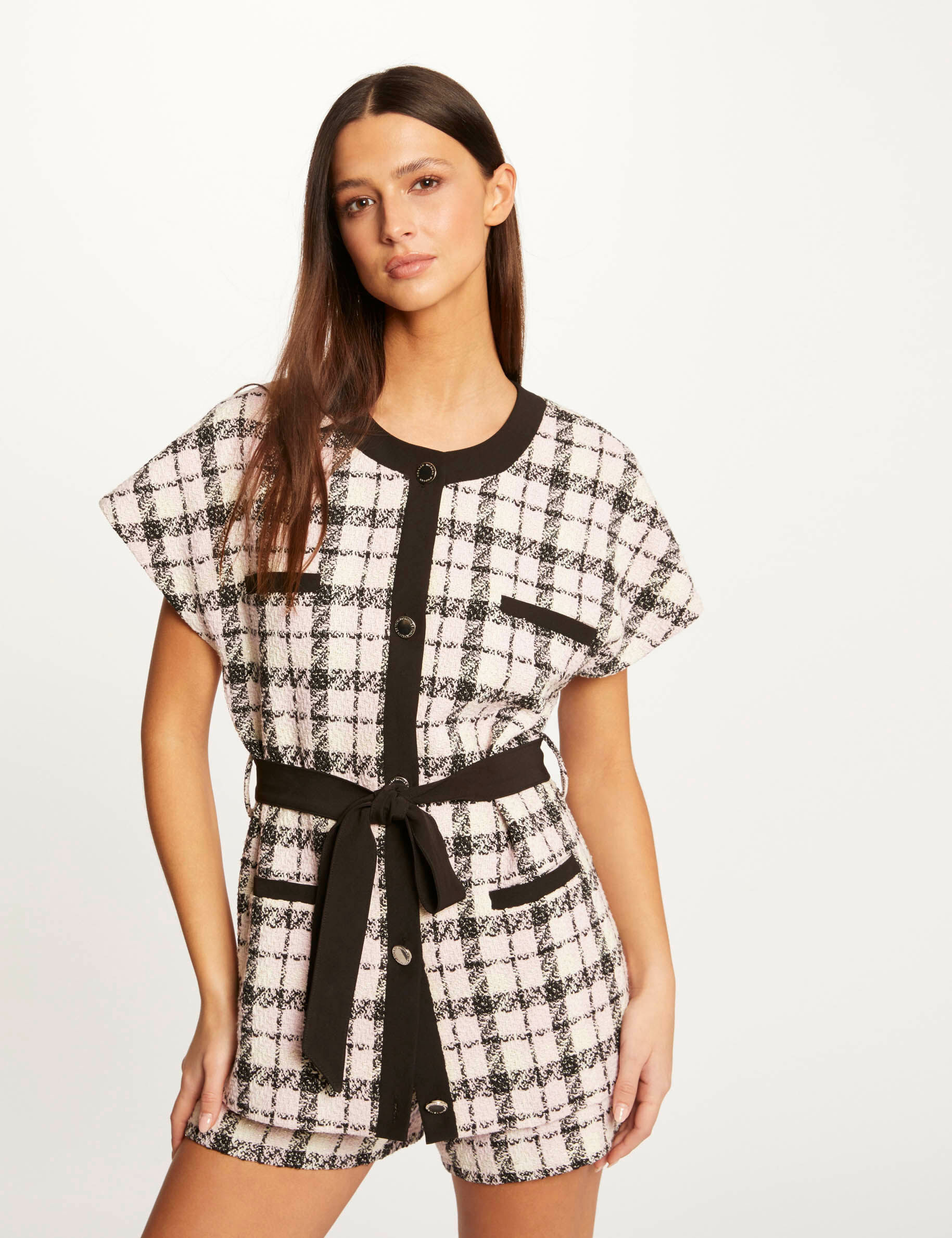 Veste droite ceinturée à carreaux multico femme - multico