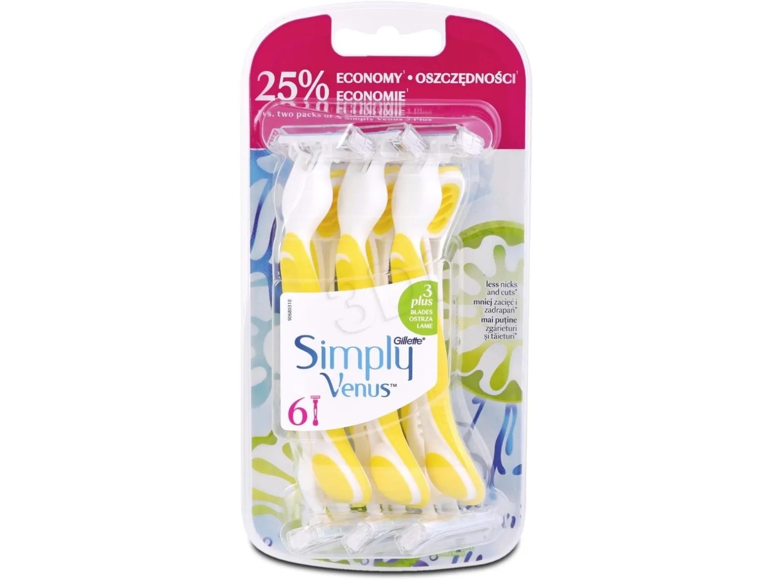 Gillette Simply Venus 3 Yellow one-piece razor 6pcs.