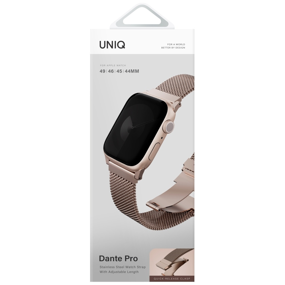 Dante Pro Apple Watch (49/46/45/44 mm) Stainless Steel Armband mit Butterfly-Verschluss (UNIQ-49MM-DANPMRSE) - Metallic Rose