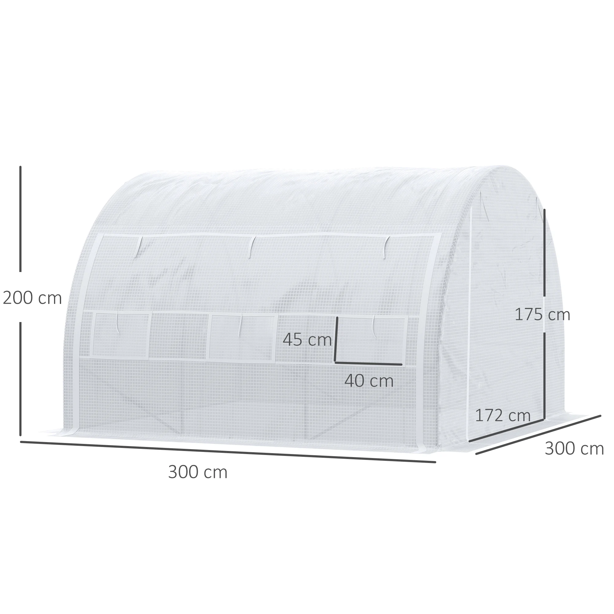 Estufa de jardim Outsunny 3x3x2m com porta e 6 janelas de enrolar, feita de polietileno de 140g/m² e aço galvanizado para cultivo de plantas e flores, branca.