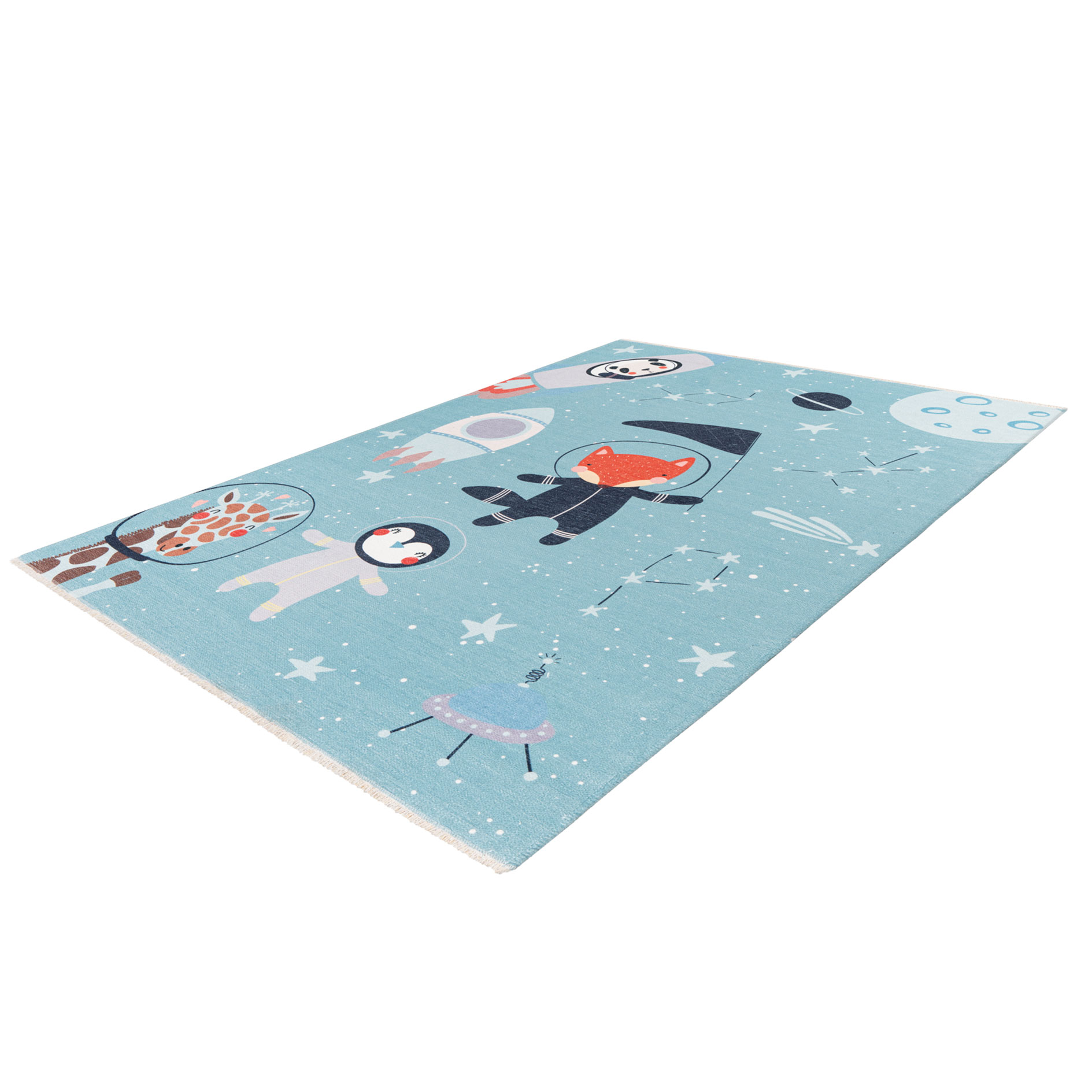 Kinderteppich - blau - Weltall - 115x170 cm