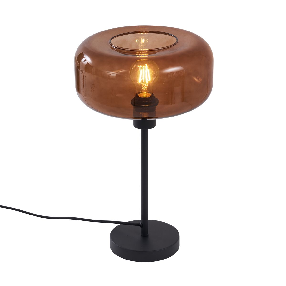 Retro tafellamp zwart met brons glas - Bizle
