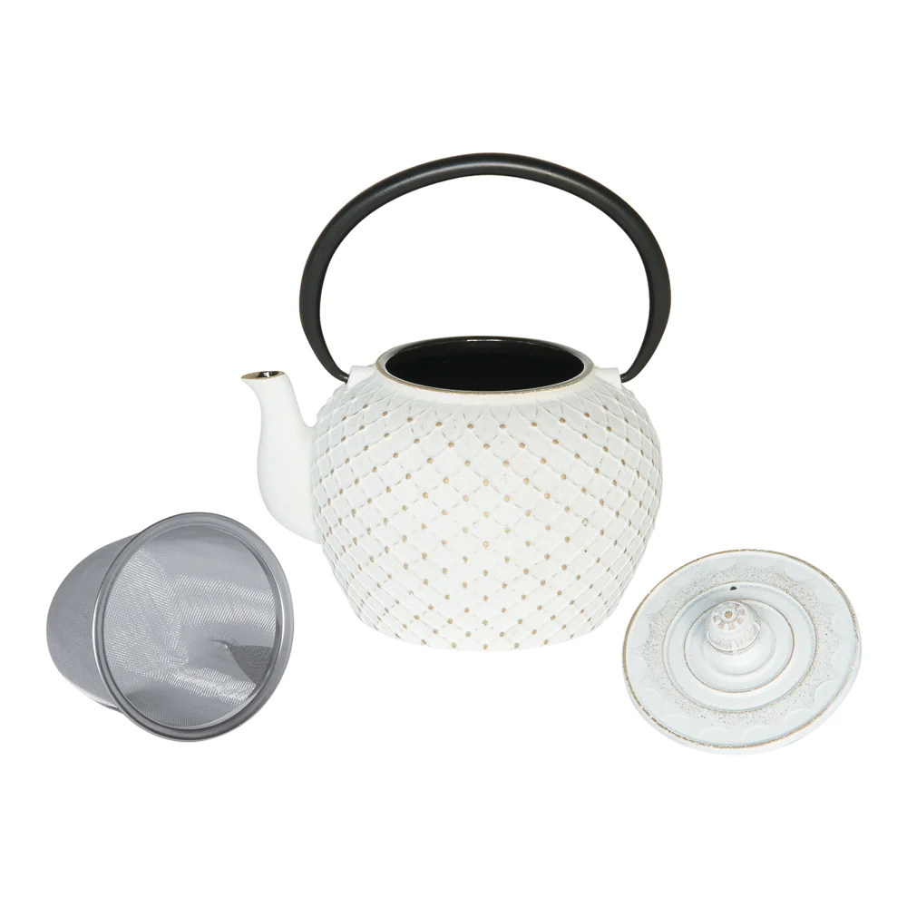 Théière Hokkaïdo en fonte avec filtre 1,2l blanche Table passion