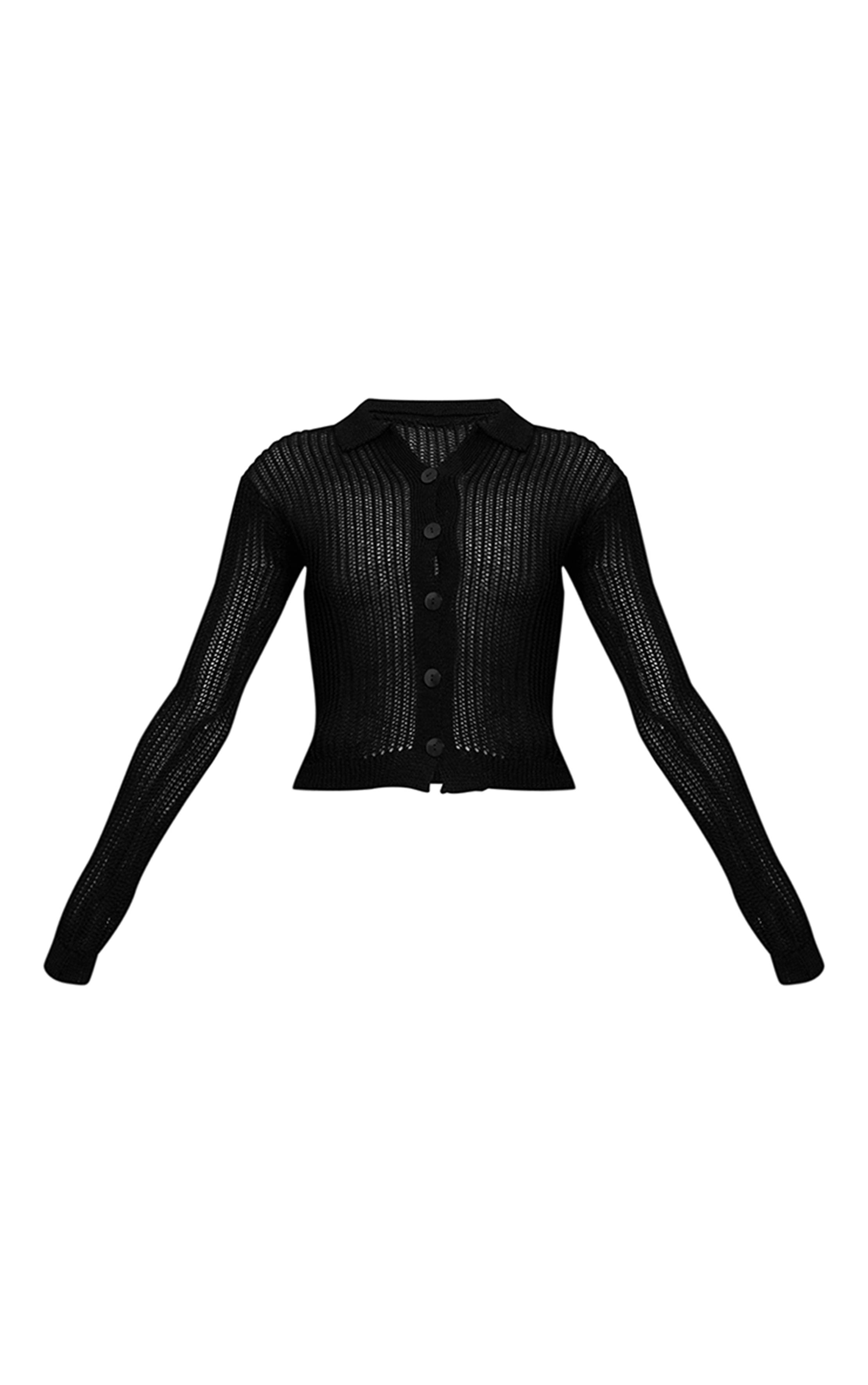 Noir Cardigan Boutonné En Maille Ajourée