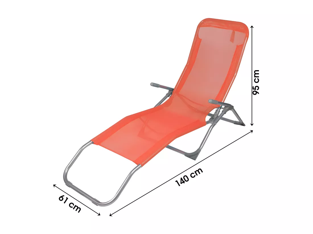 Chaise longue / Bain de soleil coloris corail 140x95x61 cm