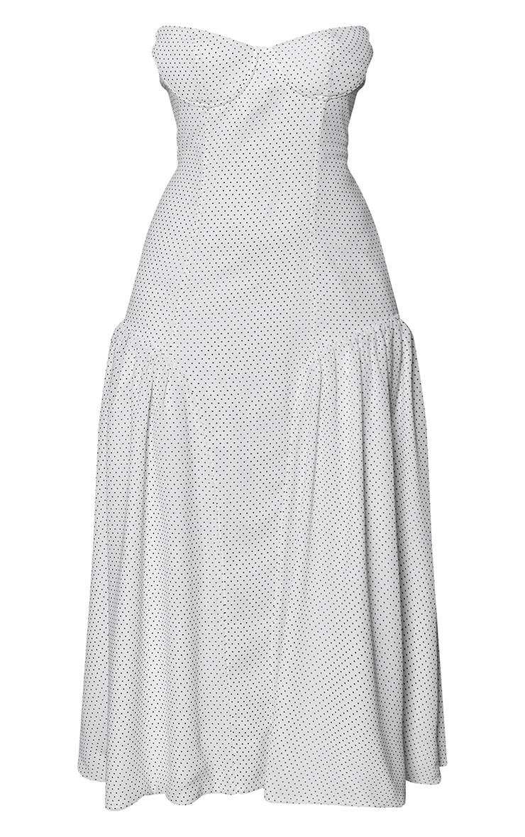 Blanc Robe Midi Patineuse Bustier À Pois Mini En Mousseline Avec Détail Cape