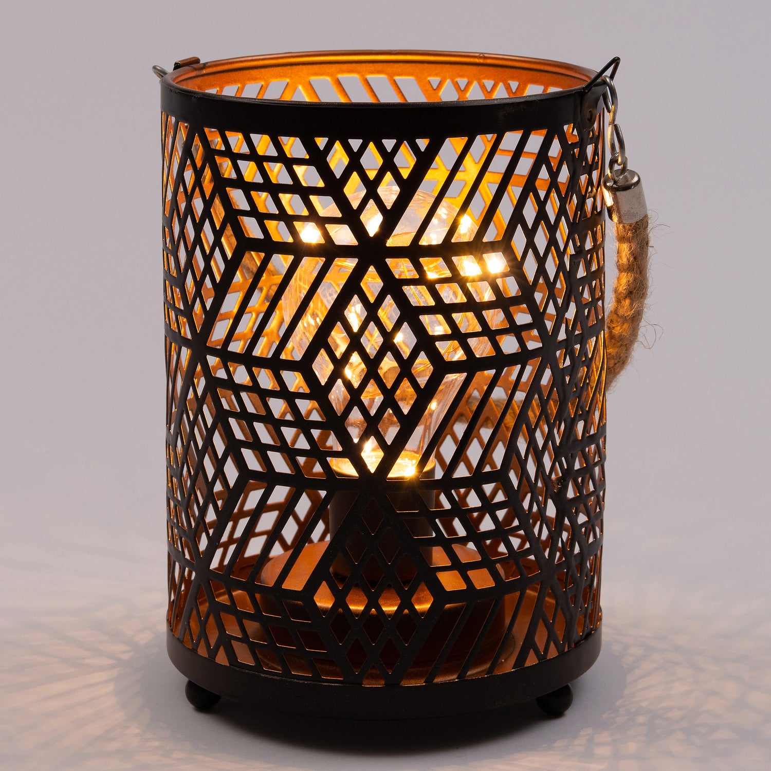Anna's Collection tafellamp ruit zwart / koper H 16 cm