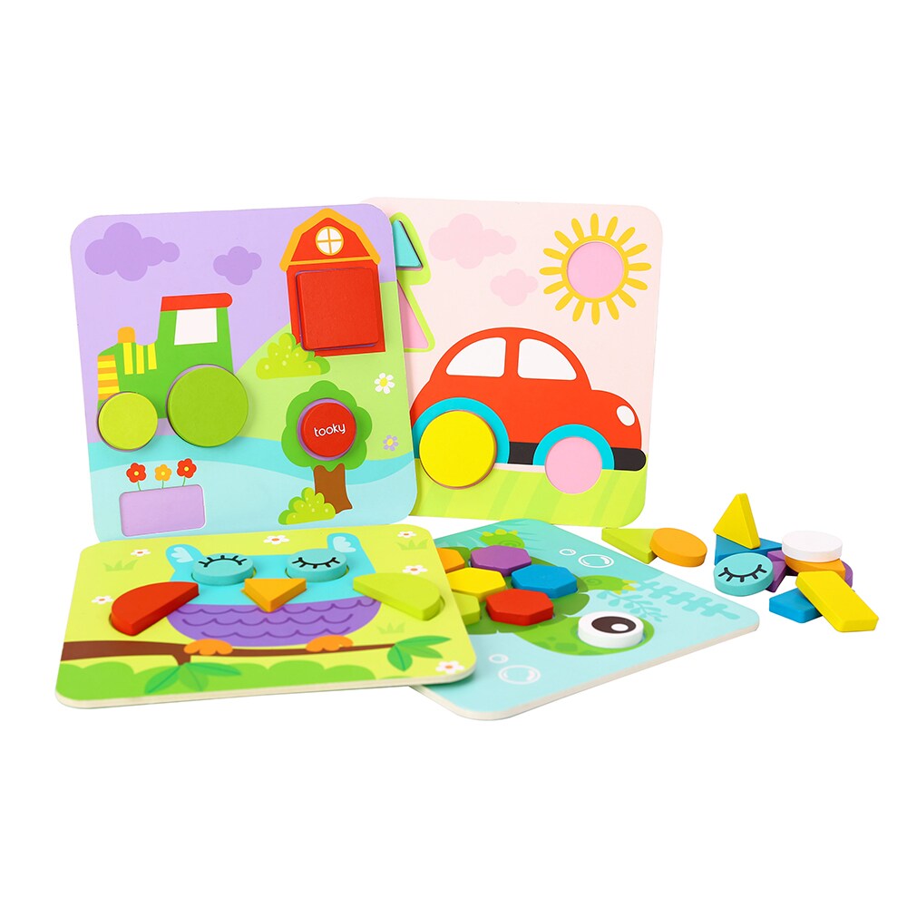 Tooky Toy Holzpuzzle 4er Set TL396 Holz 3D Formen 34 Puzzleteile ab 18 Monaten bunt
