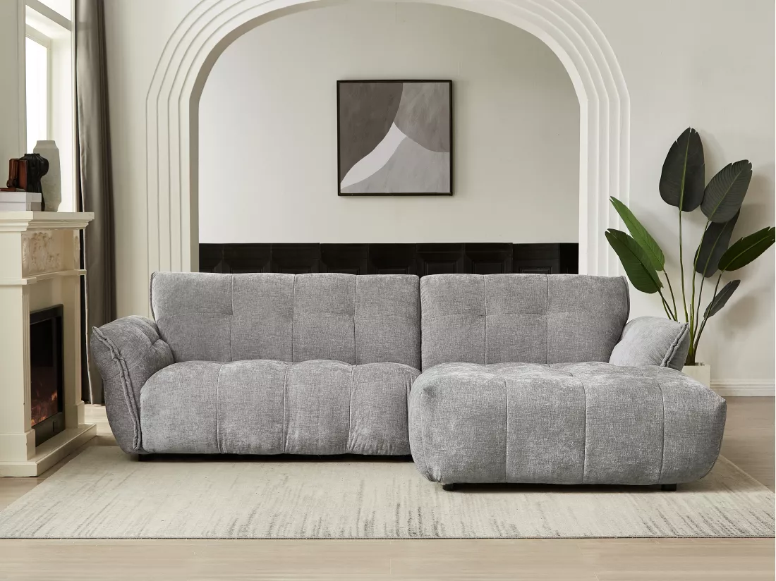 Canapé d'angle droit en tissu chiné gris NAPIZO