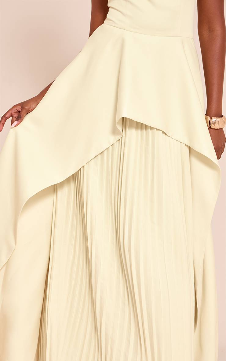 Citron Robe Longue Tissée Dos Nu À Encolure Américaine Avec Sous-jupe Plissée