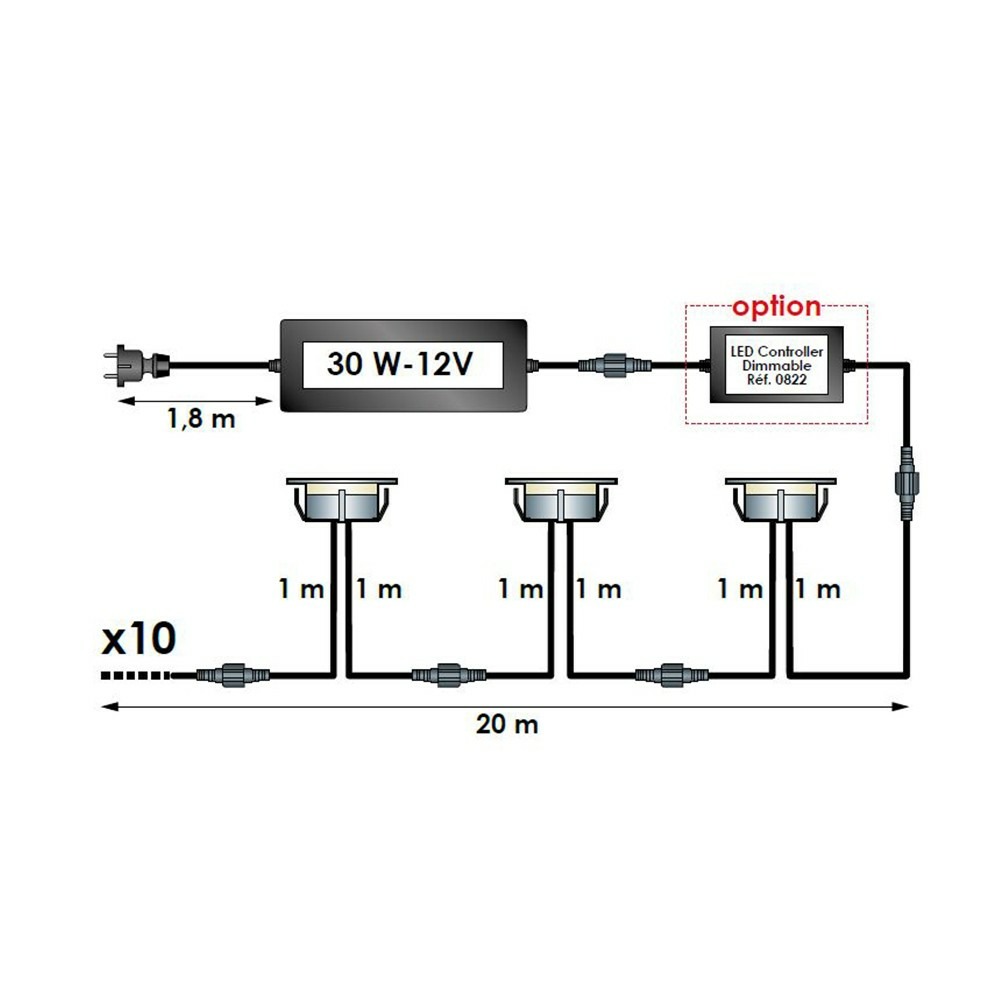 10 spots led à encastrer - blanc chaud - transformateur 30w - siros - ø60mm - ø perçage 41mm - plug & play - dimmable