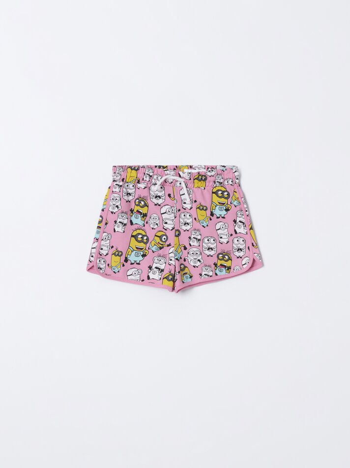 Shorts de lã estampados com Minions - UCS LLC - Rosa