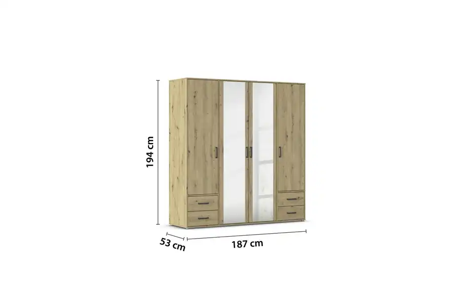 Drehtürenschrank ohne Absetzung 187 cm 4 Stück