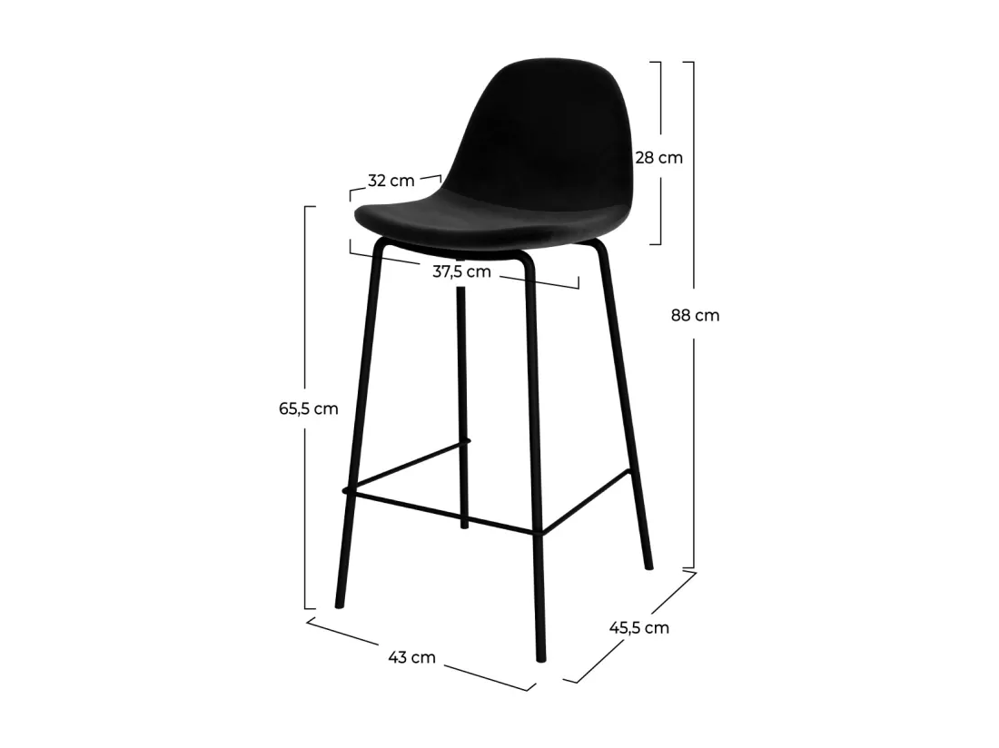 Lot de 2 chaises pour îlot central 65 cm en velours noir - Henrik