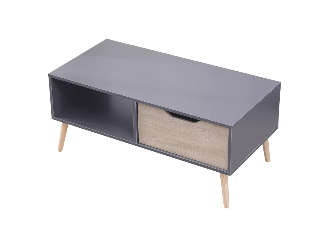 Table basse avec tiroir style scandinave grise FREJA - HAPPY GARDEN