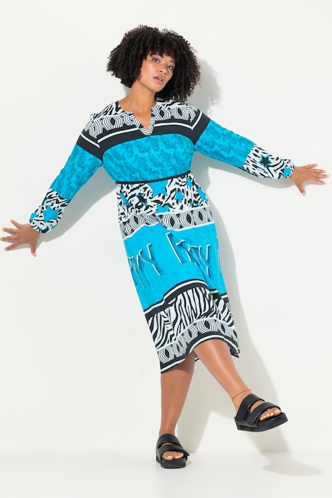 Midikleid, A-Linie, Allover-Print, elastische Taille
