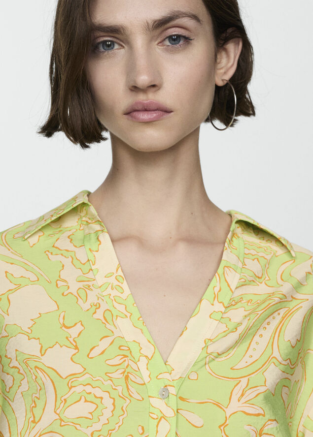 MANGO Printed short-sleeved shirt Bright yellow