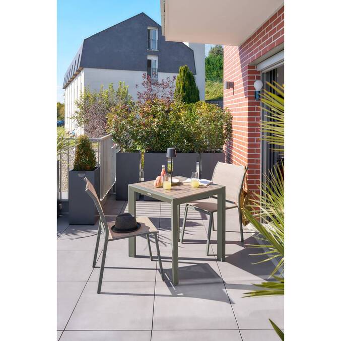Table de jardin ÉVASION Effet bois Lin & Vert laurier