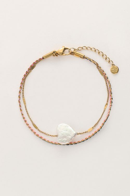Minimalistische dubbele armband met parel hartje
