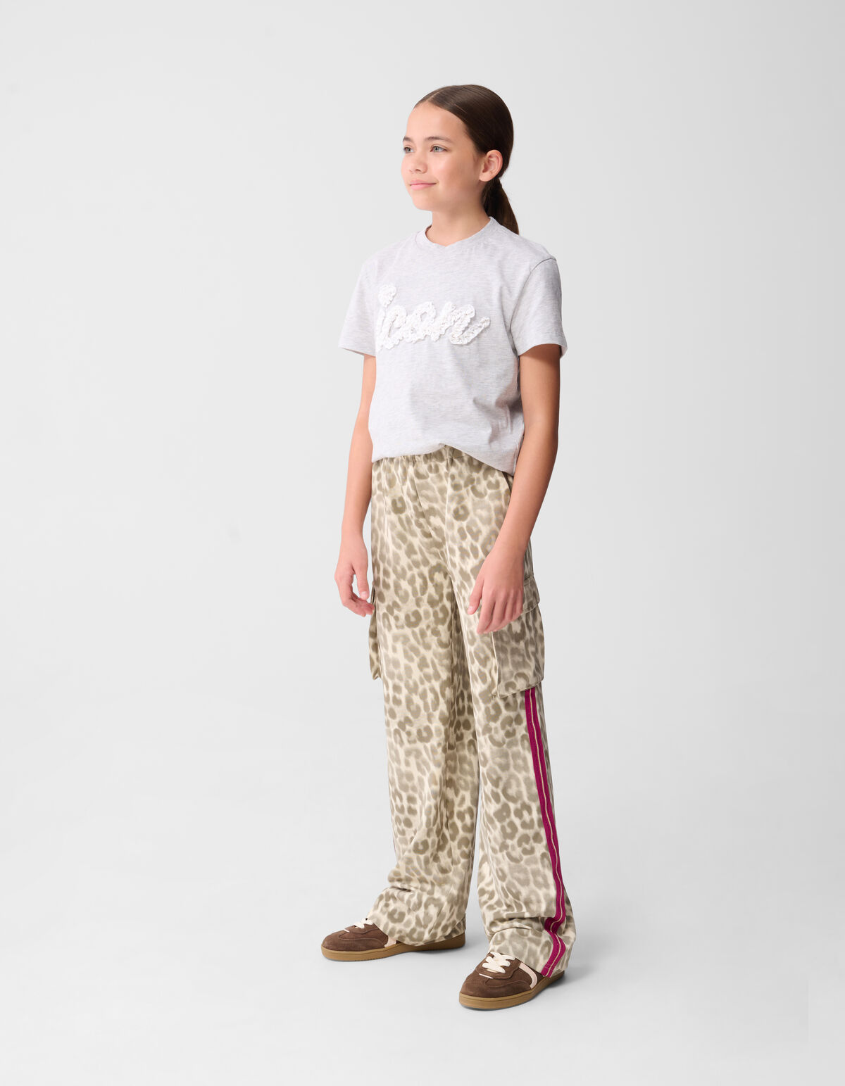 Cargo Leopard Wide Leg Broek Lichtbruin