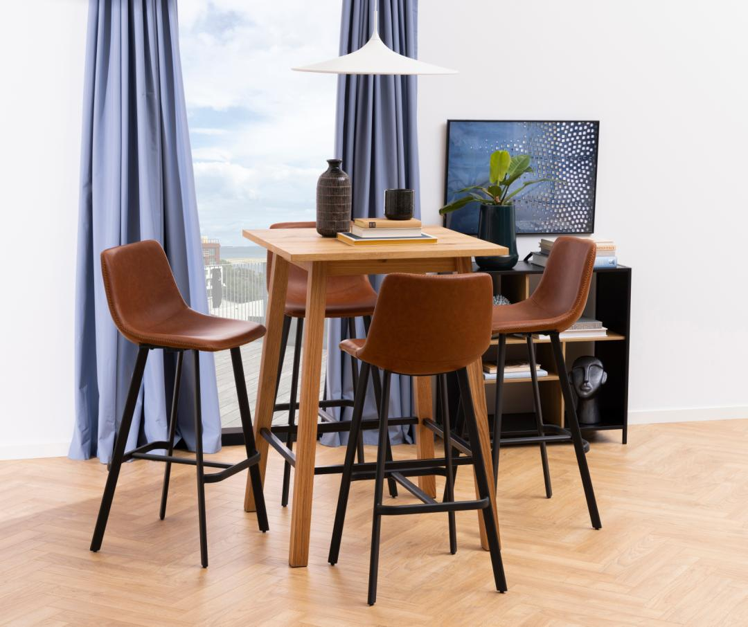 Sallinge Barkruk - Set van 2 - Cognac met zwart metalen frame