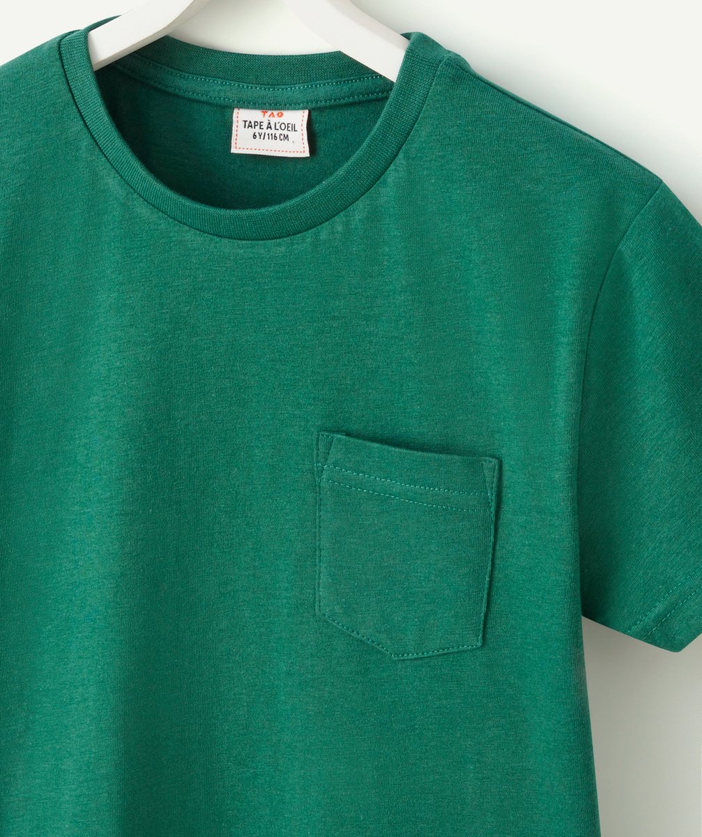 T-SHIRT MANCHES COURTES GARÇON VERT FORÊT AVEC POCHE