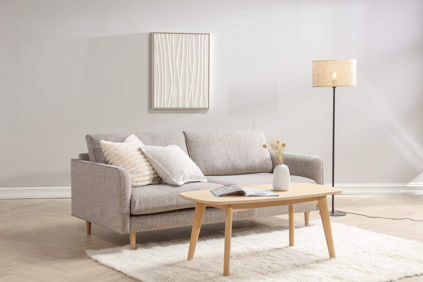 Lamar 3-seter Tekstil Oasis 13 Brown med mørke eike ben