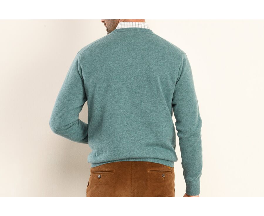 Pull homme laine col V Vert Scandinave Chiné - ELIAN