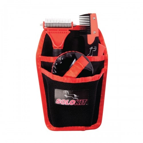 Estojo para kit de higiene de cavalos, preto e vermelho