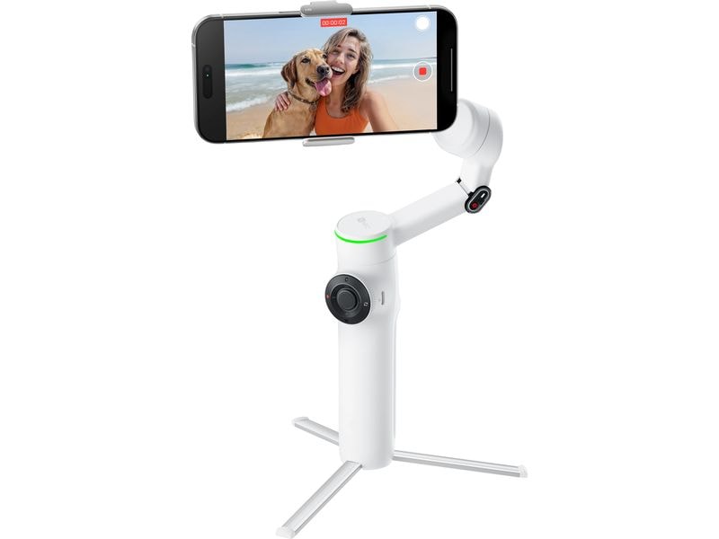 Insta360 Gimbal Flow 2 Pro Creator-Paket Weiss Ultimativer Kl-Tracking-Stabilisator mit Spotlight, magnetischer Handyhalterung und USB-C-Ladekabel