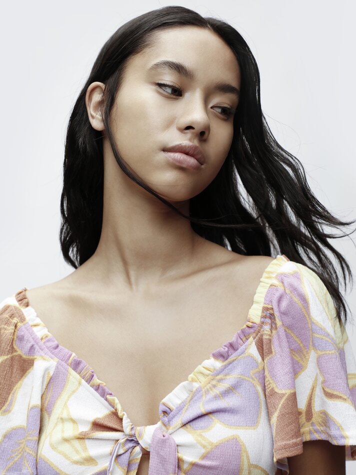Vestido curto com nó - Rosa/branco