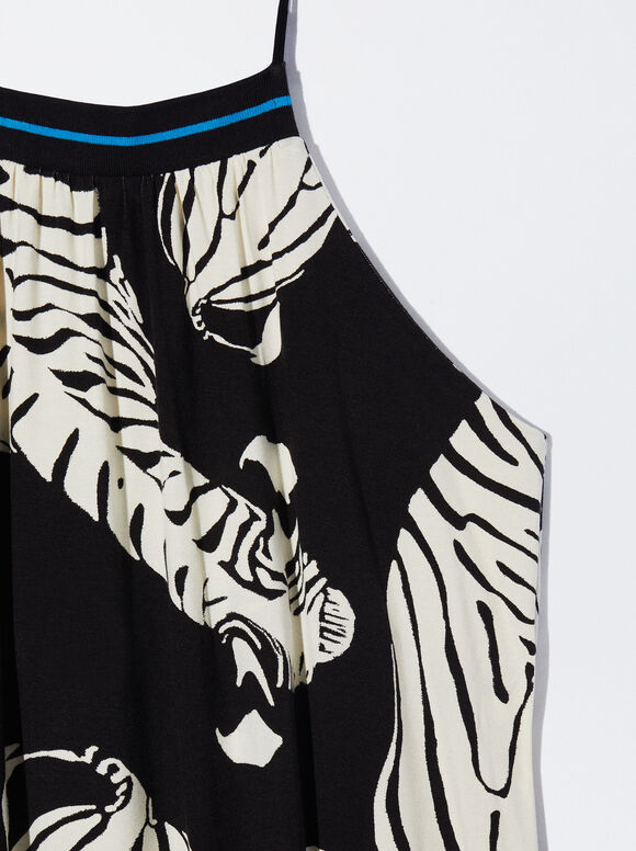Vestido com estampa de zebra - Preto