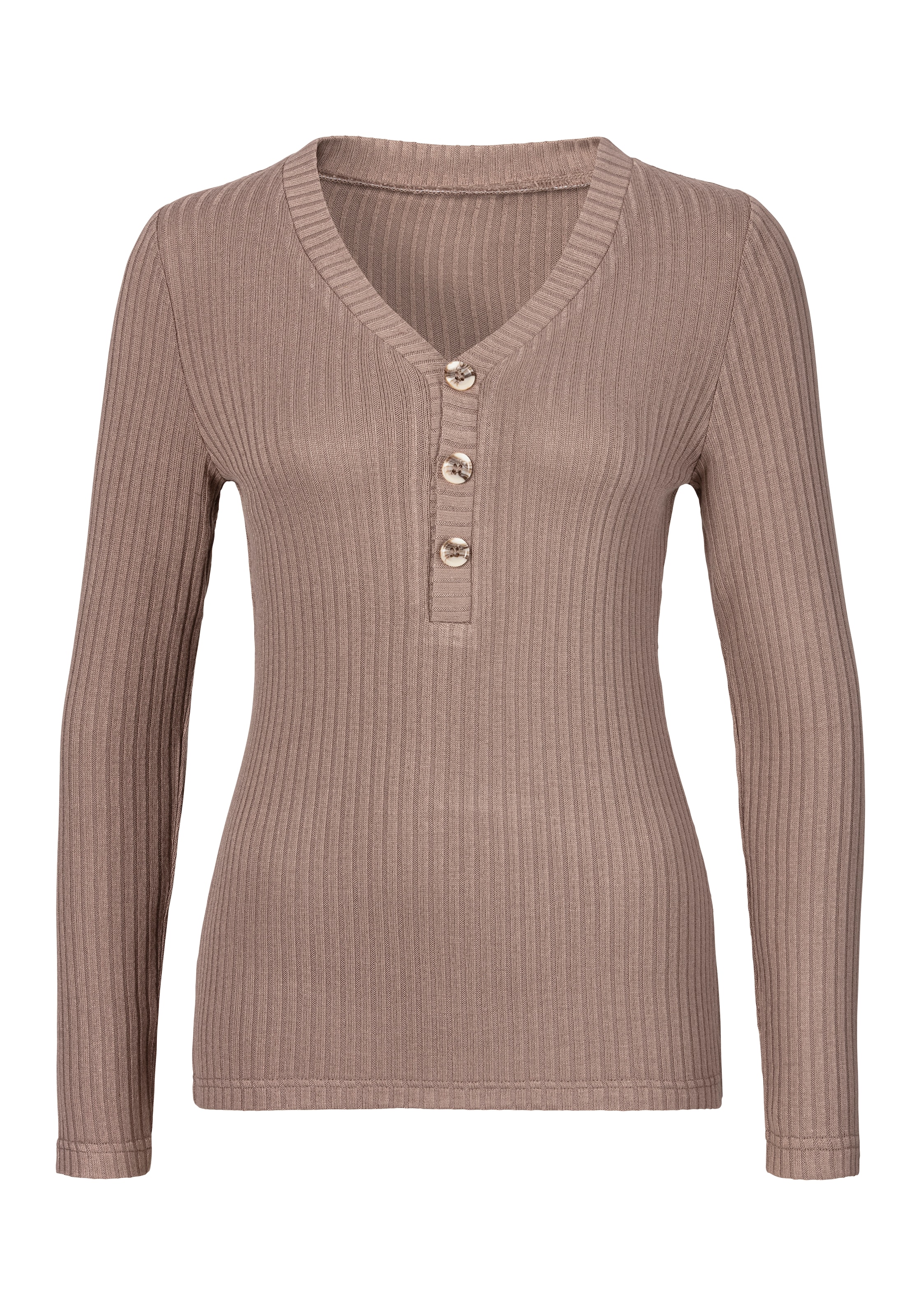 LASCANA Langarmshirt »mit kurzer Knopfleiste« aus weicher Viskose-Ripp-Qualität