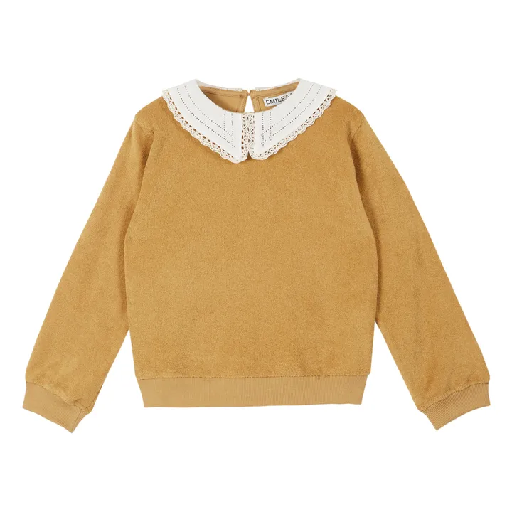 Emile et Ida Sweat Coton Bio Col Brodé | Ocre
