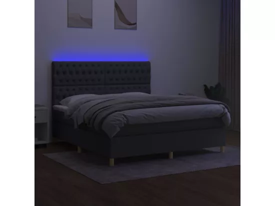 Sommier tapissier et matelas et LED Gris foncé 160x200 cm Tissu