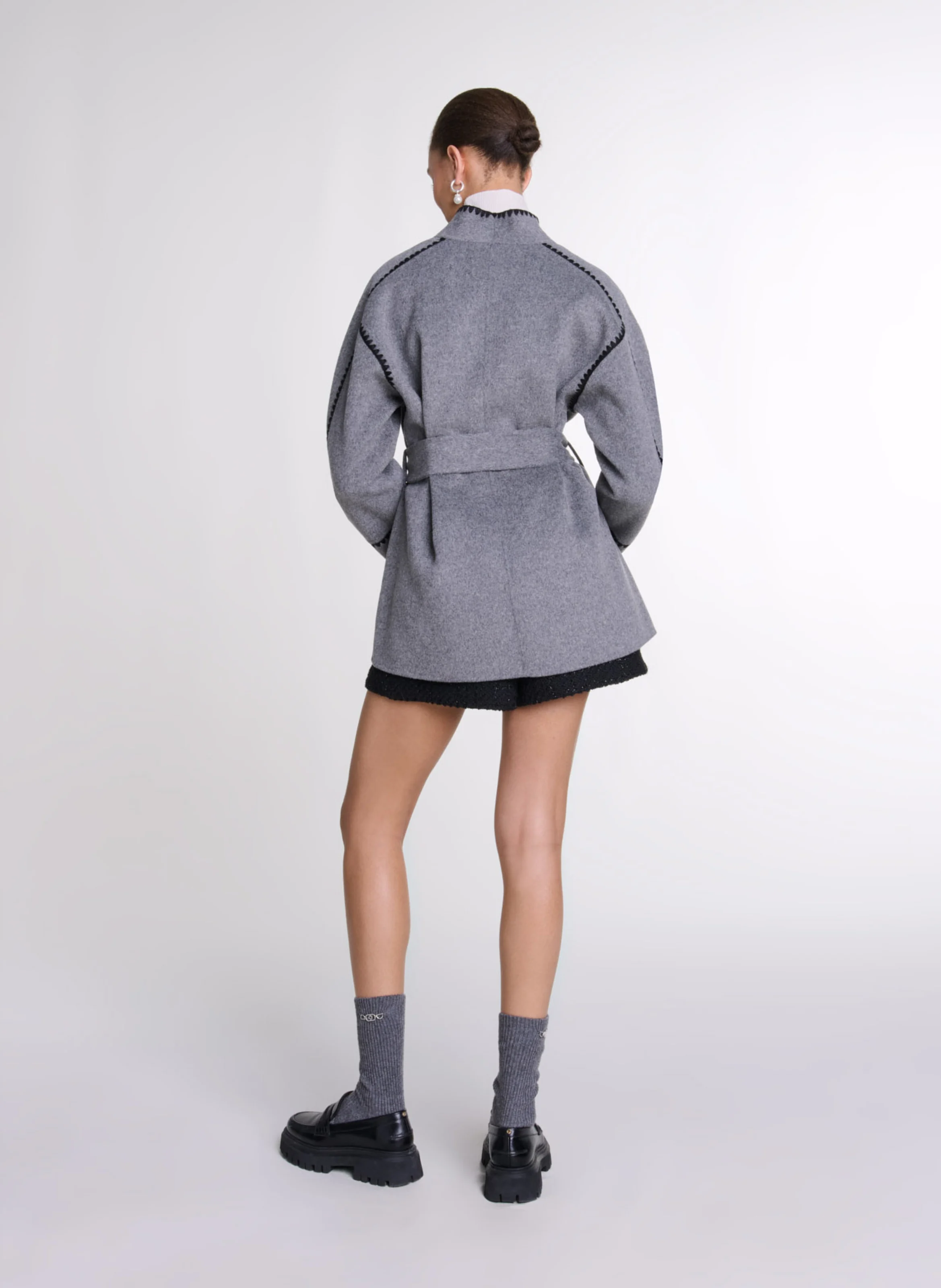 Veste col montant en laine mélangée | Gris