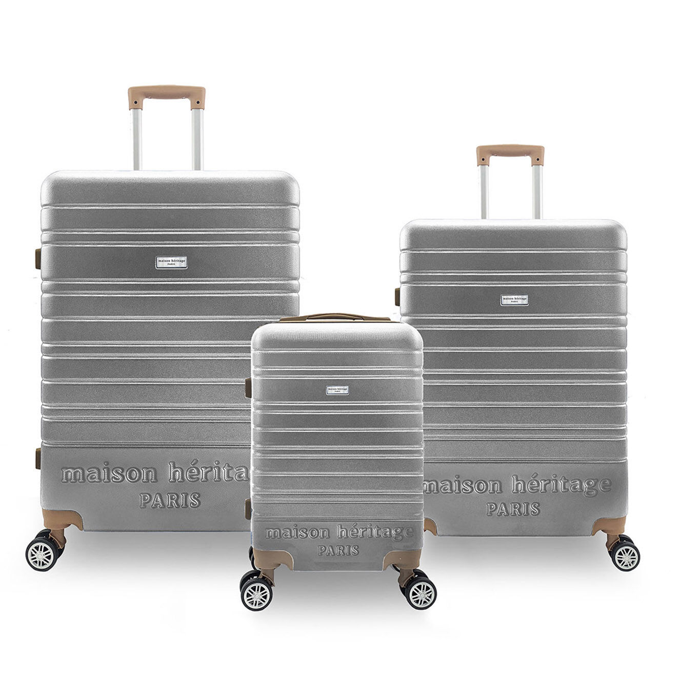 Maison Héritage 3 Valises 4 roues doubles Madeleine 50/60/70 cm argentées
