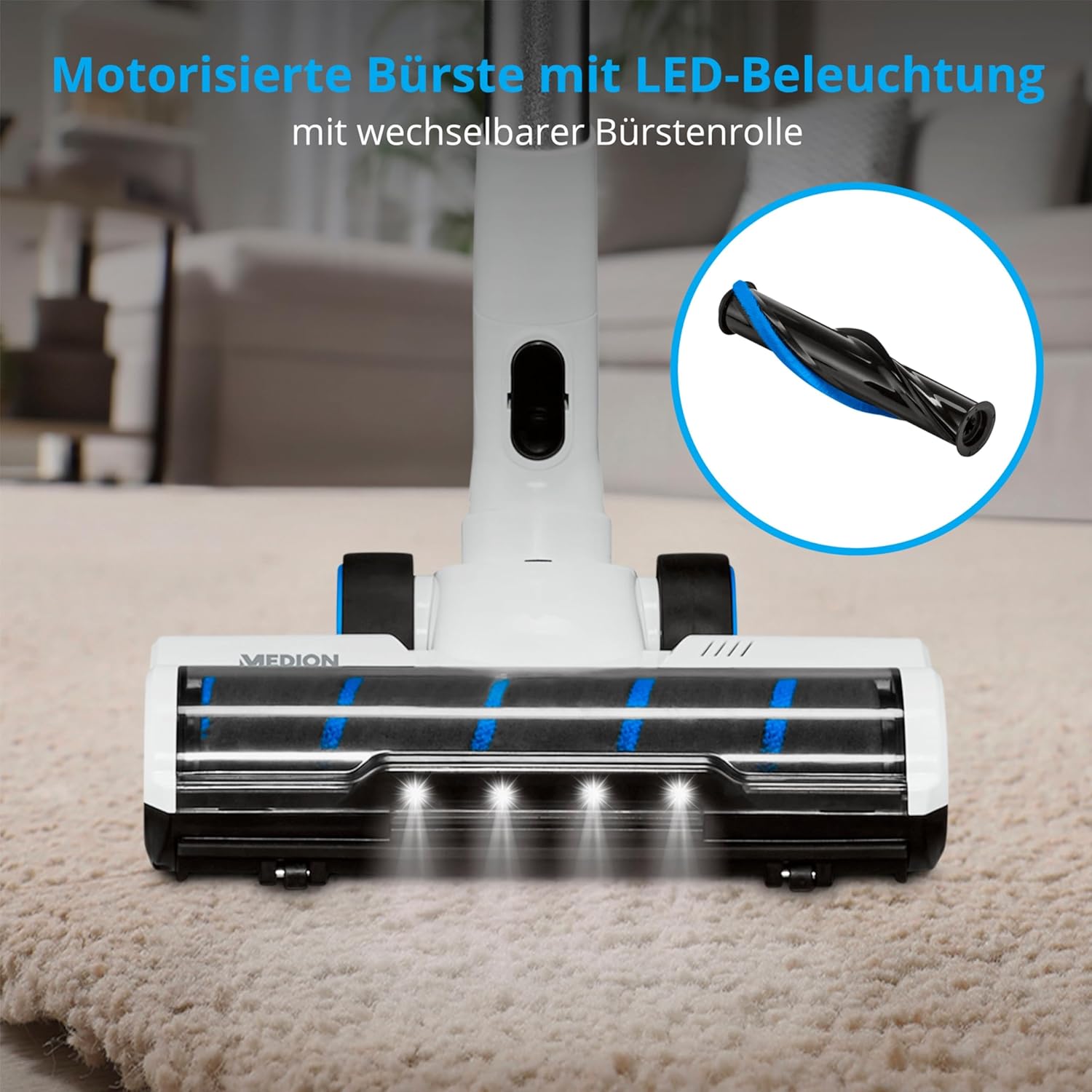 MEDION P400 W Stabstaubsauger mit Wischfunktion (kabellos, beutellos, Zyklon-Technologie, 400 Watt, 2in1 Stielstaubsauger Handstaubsauger, Akku, Staubsensor, HEPA H13, LED Touch Display, Bürstenrolle)