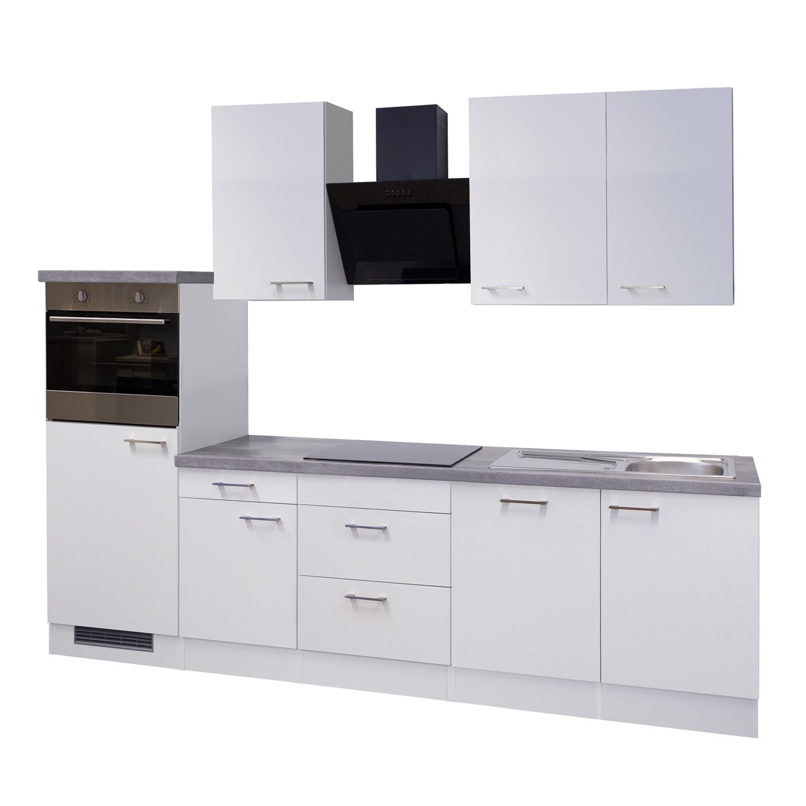Küchenblock ELEA - weiß-Betongrau - mit E-Geräten - 280 cm
